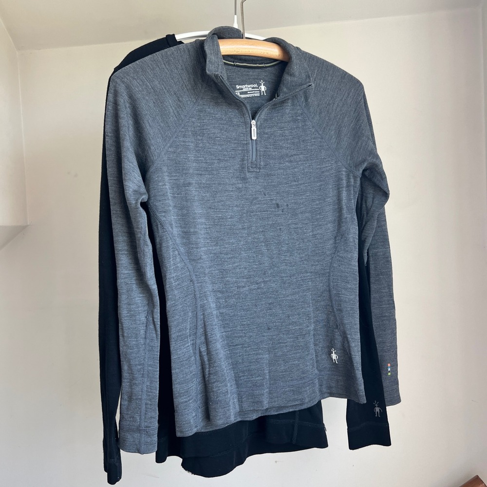 Smartwool Base Layer Tops Gray Black Bundle 100% Merino Wool Long Sleeve Flaws